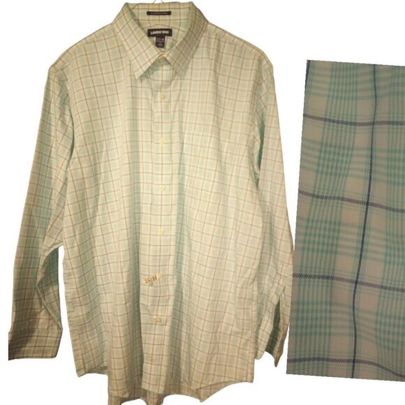 Lands end teal and navy plaid long sleeve button down - Picture 1 of 9